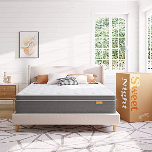 Sweetnight 10 Inch Queen Mattress In a Box - Sleep Cooler with Euro Pillow Top Gel Memory Foam, Individually Wrapped Pocket Springs Hybrid Mattresses for Motion Isolation, Queen Size