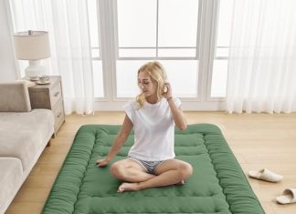 ZPECC Futon Mattress Japanese Floor Mattress - High Support Foam Foldable Roll Up Shikibuton Tatami Mat Sleeping Pad for House Guest, Camping, Travel (Green, Full Size)