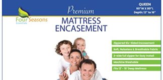 Four Seasons Essentials Queen Mattress Protector - Zippered Bedbug Waterproof Mattress Cover, Premium Quality Hypoallergenic Bed Encasement White