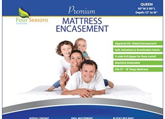 Four Seasons Essentials Queen Mattress Protector - Zippered Bedbug Waterproof Mattress Cover, Premium Quality Hypoallergenic Bed Encasement White