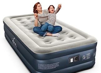 iDOO Luxury Twin Air Mattress with Built in Pump, 18" Raised Comfort Blow up Mattress, Inflatable Mattress for Camping, Guests & Home, Durable, Portable & Waterproof Air Bed, colchon inflable