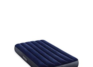 INTEX 64757E Dura-Beam Standard Downy Air Mattress: Fiber-Tech – Twin Size – 10in Bed Height – 300lb Weight Capacity – Pump Sold Separately Blue