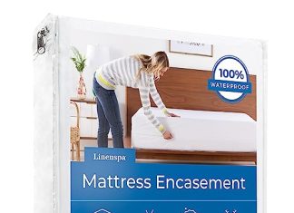 Linenspa Zippered Mattress Encasement - Waterproof & Bed Bug Proof - Premium Noiseless & Absorbent Cover – Queen, White