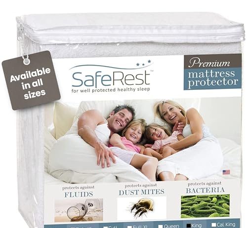 SafeRest 100% Waterproof King Size Mattress Protector - Fitted with Stretchable Pockets - Machine Washable Cotton Mattress Cover for Bed - Perfect Bedding Airbnb Essentials for Hosts