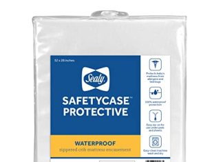 Sealy SafetyCase Protective Waterproof Fitted Zippered Toddler Bed and Baby Crib Mattress Encasement Protector, Noiseless, Machine Washable and Dryer Friendly, 52" x 28" - White