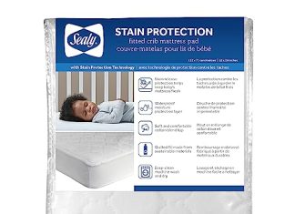 Sealy Stain Protection Waterproof Fitted Toddler Bed and Baby Crib Mattress Pad Cover Protector, Noiseless, Machine Washable and Dryer Friendly 52" x 28" - White