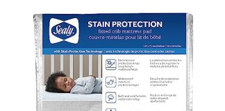 Sealy Stain Protection Waterproof Fitted Toddler Bed and Baby Crib Mattress Pad Cover Protector, Noiseless, Machine Washable and Dryer Friendly 52" x 28" - White