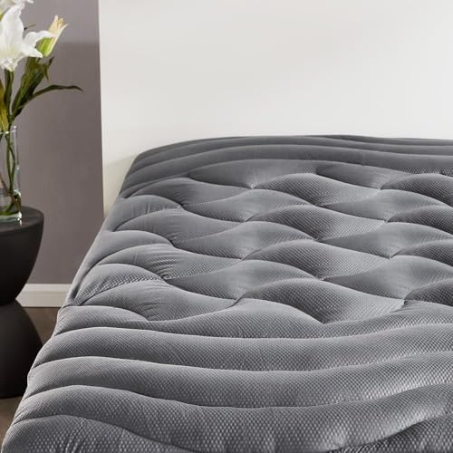 SLEEP ZONE King Size Mattress Topper, Breathable and Washable, Deep Pocket (Grey, King)